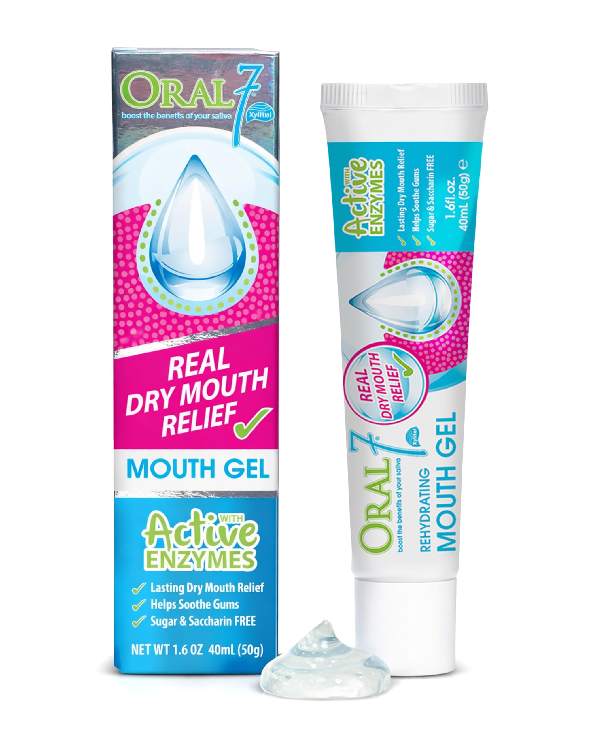 Oral 7 Mouth Gel, 1.8 oz (50 g), Formulated with 4 Natural Enzymes. Moisturizes for up to 7 hours! For Dry Mouth Prevention, Oral Care