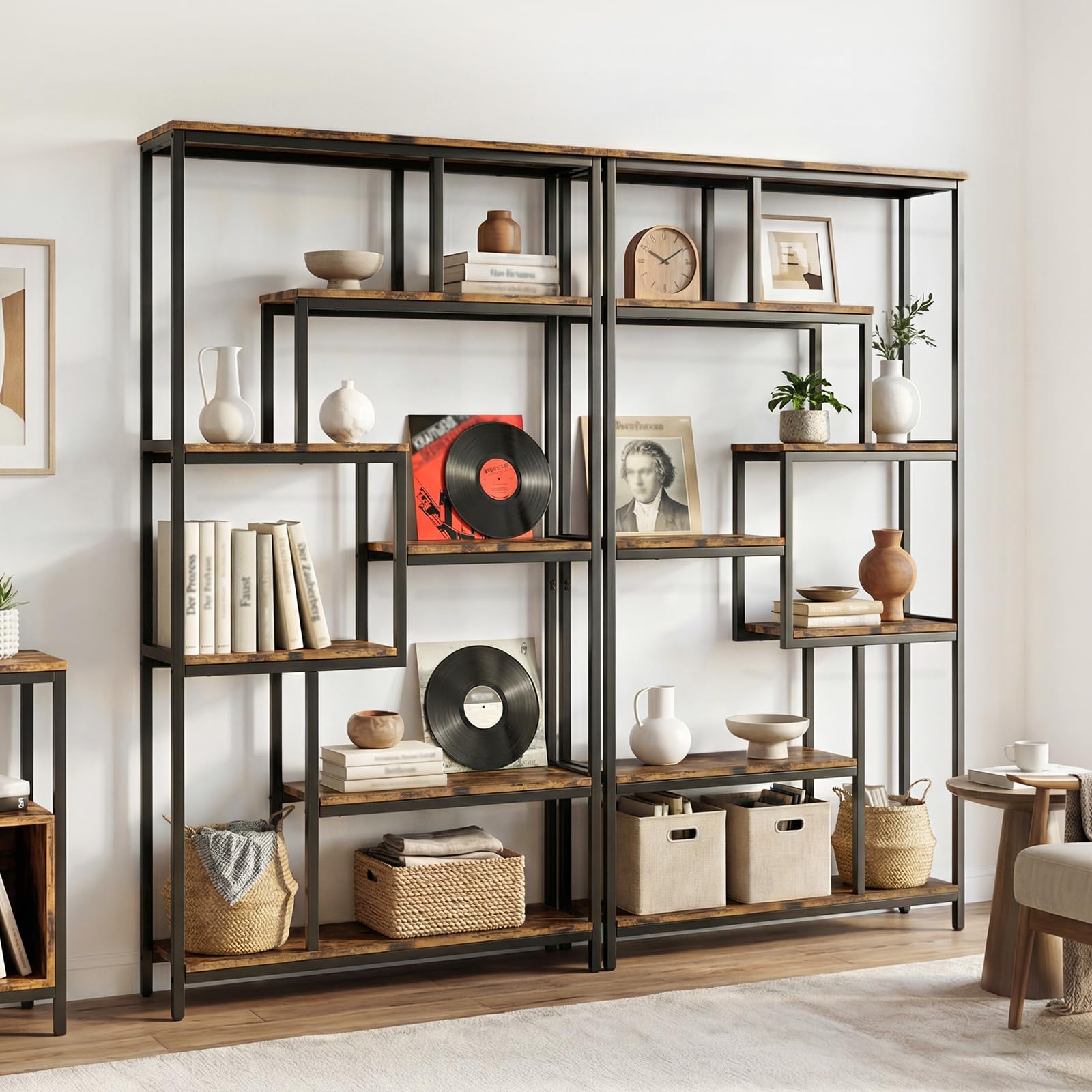 HOKEEPER Estantería Abierta Industrial de 7 Niveles, Librero Rústico Resistente a Cargas Pesadas, Soporte de Almacenamiento para Sala de Estar, Dormitorio, Oficina, Pasillo