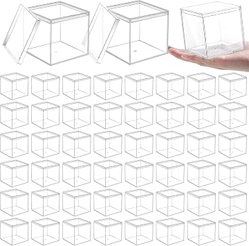 48 Pack Mini Acrylic Cube Boxes, 6.5cm Clear Favour Storage Boxes with Lids