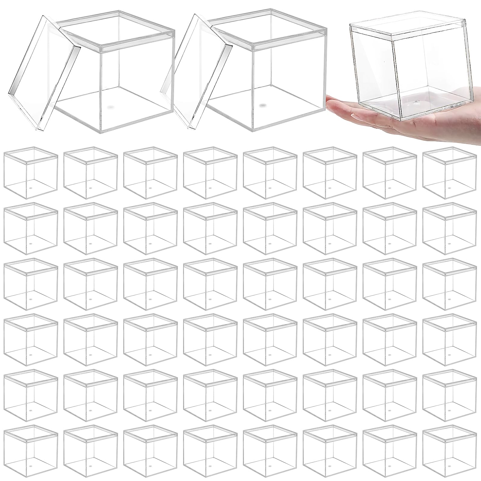 48 Pack Mini Acrylic Cube Boxes, 6.5cm Clear Favour Storage Boxes with Lids