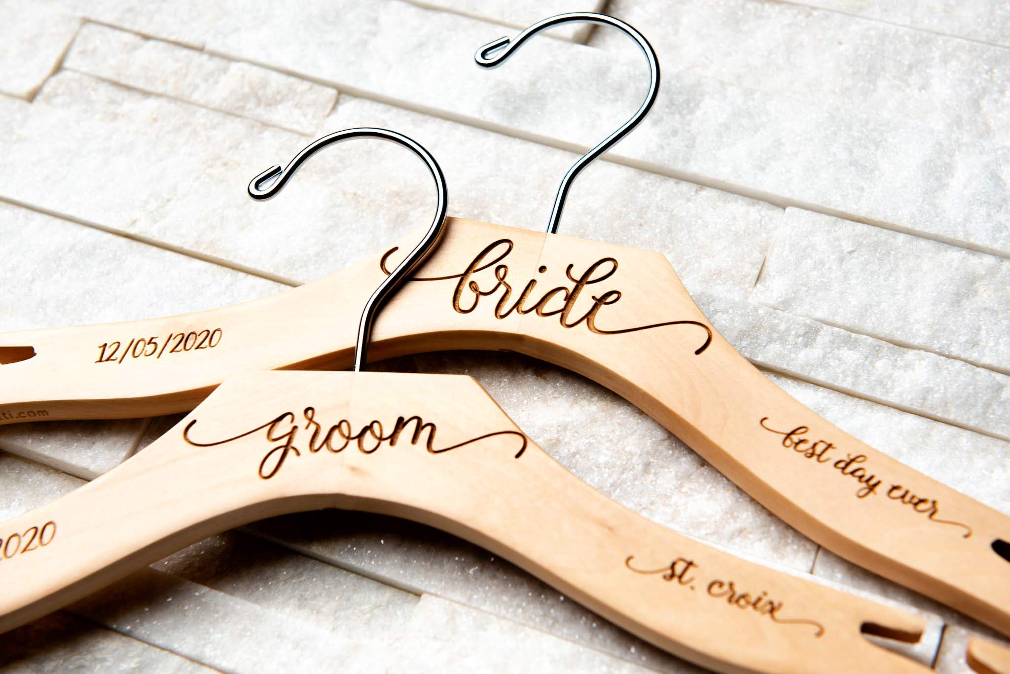 Personalized, Engraved Contour Wedding Hanger by Left Coast Original