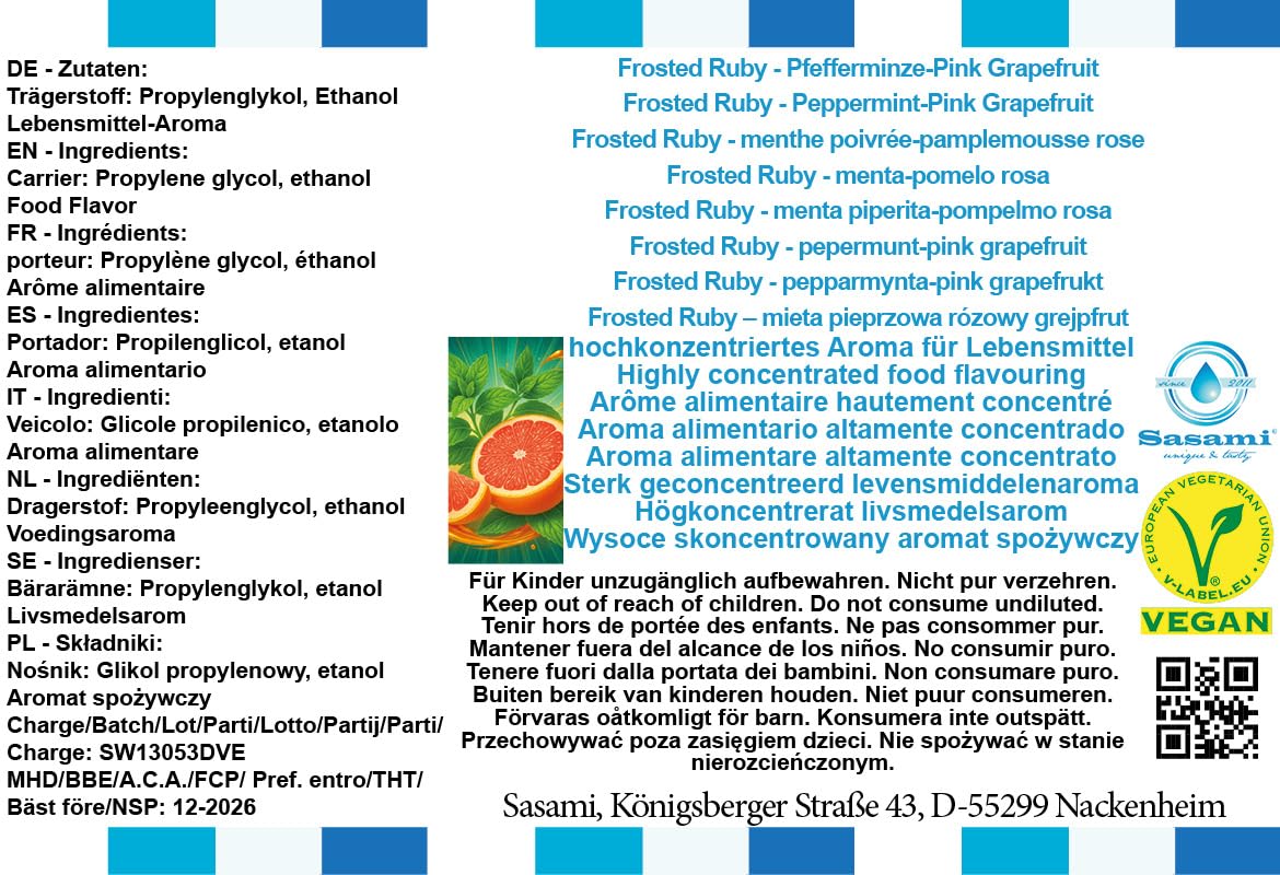 Frosted Ruby - menta-pomelo rosa aroma concentrado - Vegano - Sasami - 100ml
