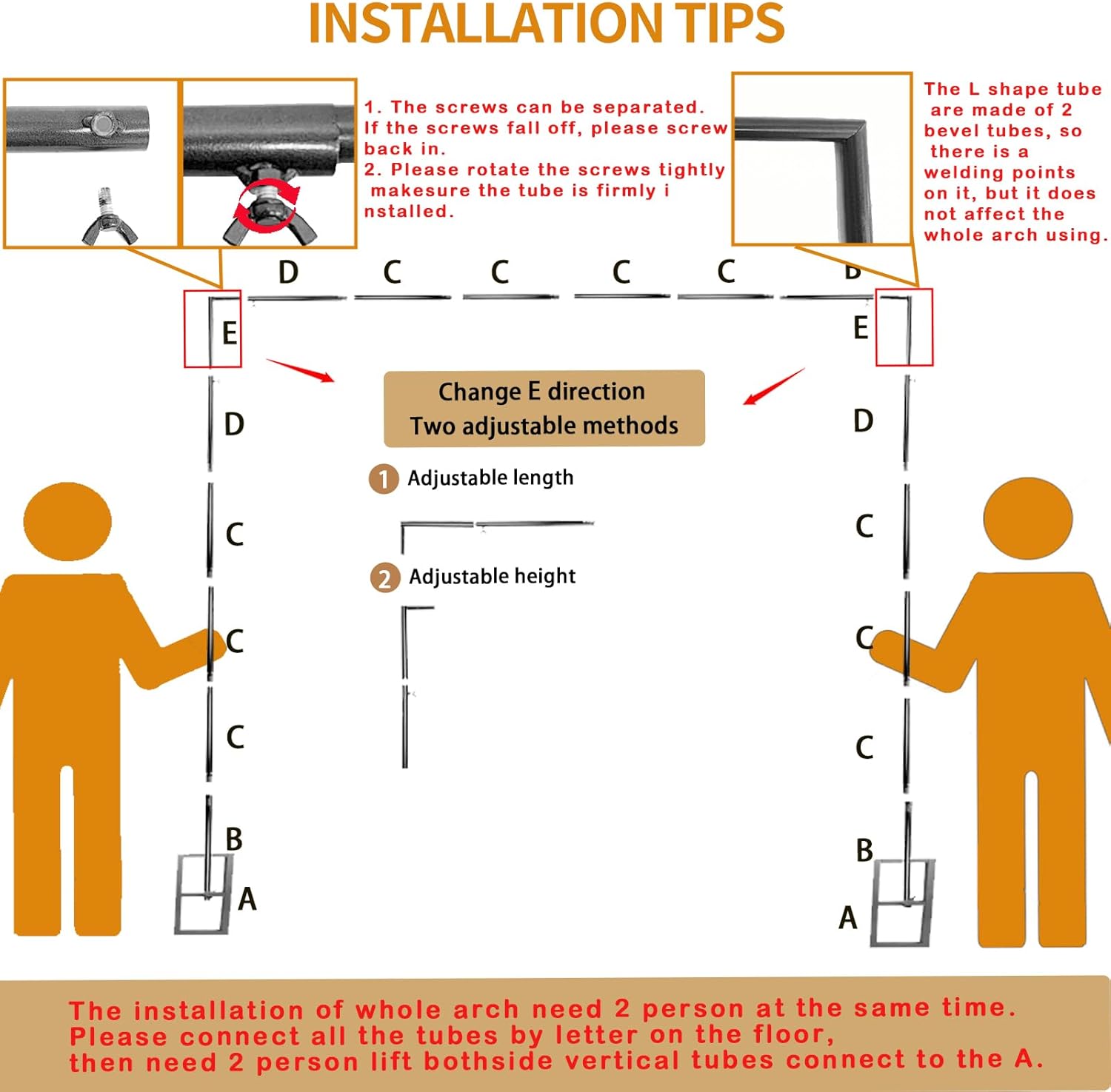 8.2FT Square Wedding Arch, Metal Heavy Duty Balloon Arch Adjustable Stand, Photoshoot Backdrop Stand Kit, Change Over The Table Rod Stand with Clamps for Party Decor(Two People Installation)