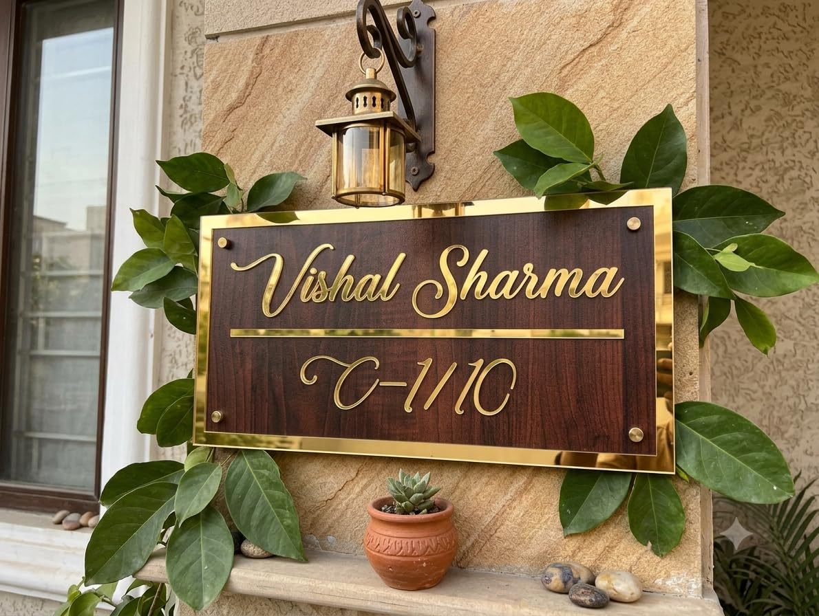 HomeEcho Personalized Craft Wood Luxury Door Name Plates for Home Entrance (15x30 Cm) with 3D Embossed Letters- Ideal for Home & Office Entrances With Stainless Steel Screws || Door name plates (WoodGold)-image-41