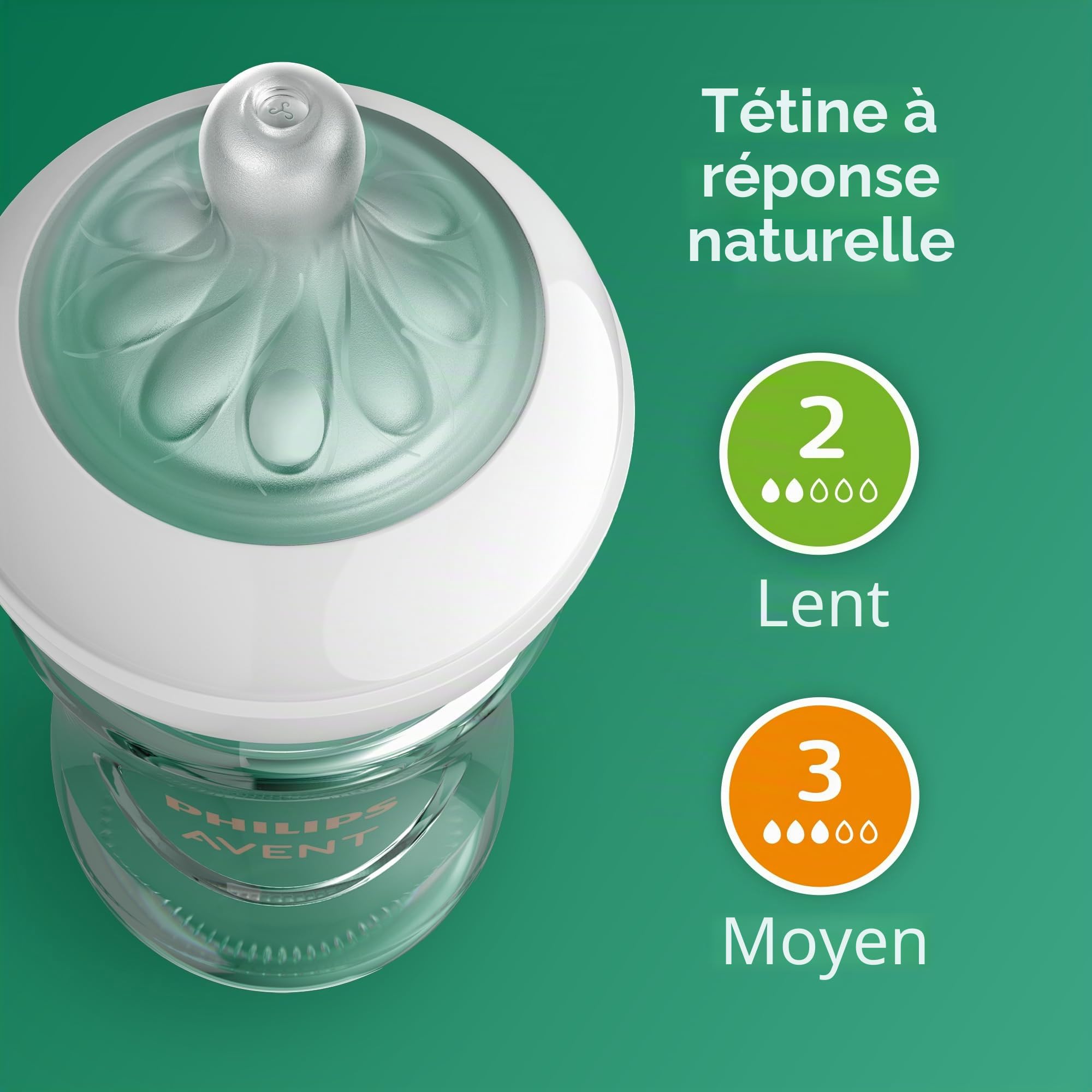 Philips Avent SCD858/01 Coffret cadeau en verre naturel pour nouveau-né avec tétons à réponse naturelle, 3 x 118 ml (débit lent, débit 2) et 2 x 237 ml (débit moyen, débit 3), 2 x manchons en silicone
