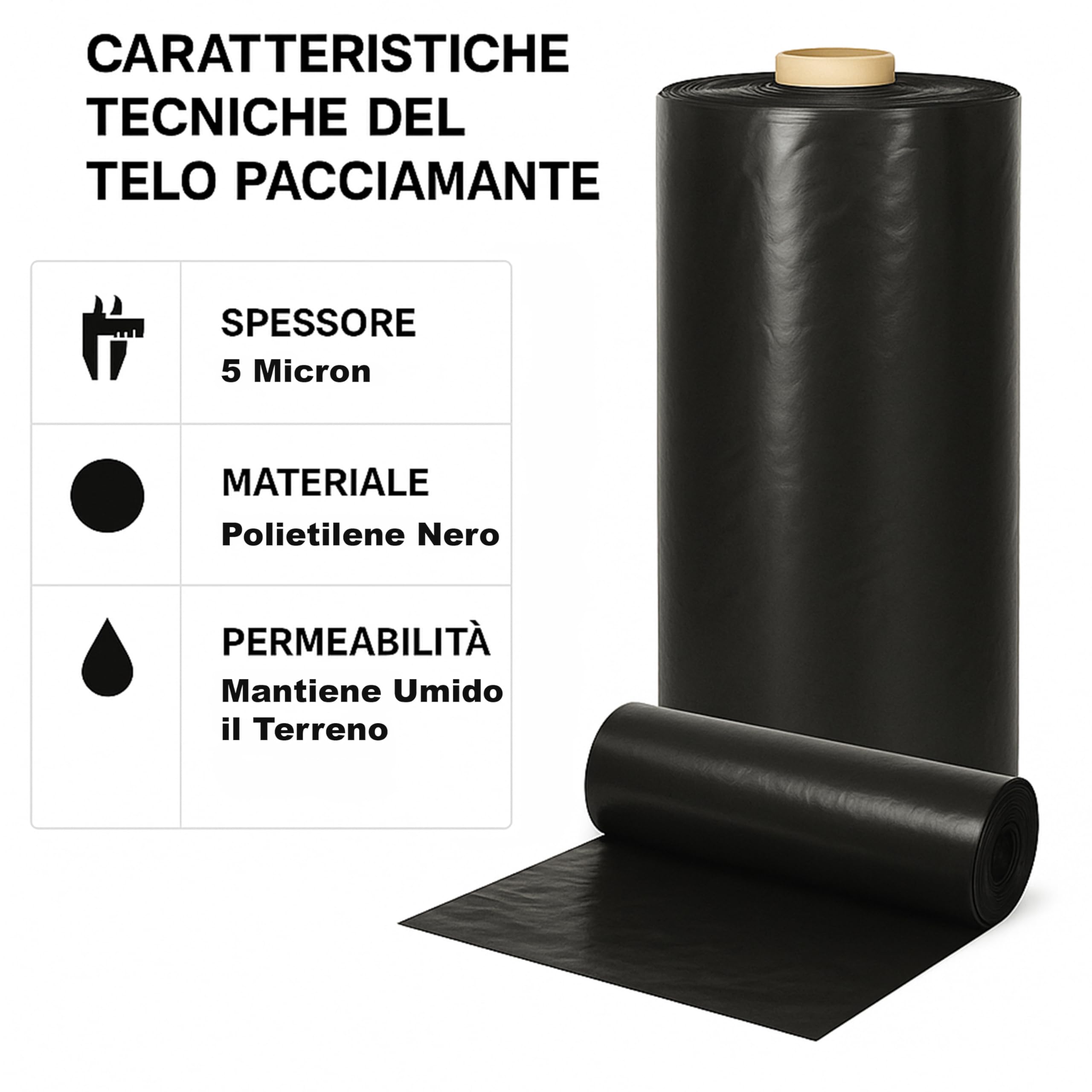 Maka Telo Nero Pacciamatura Orto Anti Erbacce Forato o Senza Fori Giardino Pacciamante Anti-UV Impermeabile all'Acqua Polietilene Spessore Film 5 Micron Cartone (0.9x50 Metri, Forato 40 cm)