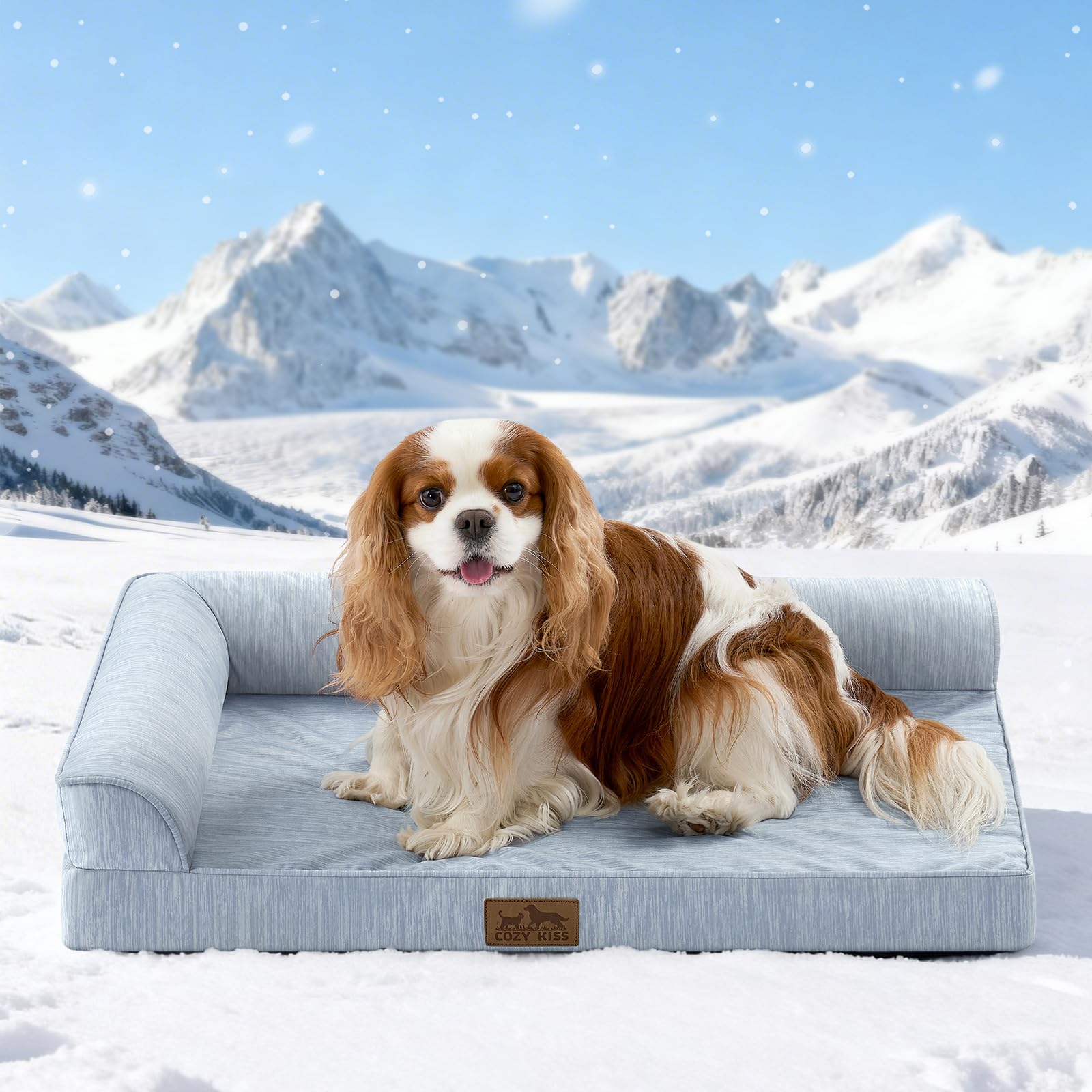 COZY KISS Cuccia Cane Interno, Cuccia Rinfrescante per Cani con Rivestimento Rimovibile, Cuscino Cane Ortopedico con Fodera Impermeabile, Brandina per Animali Domestici, Blu, M(76x51x16 cm)