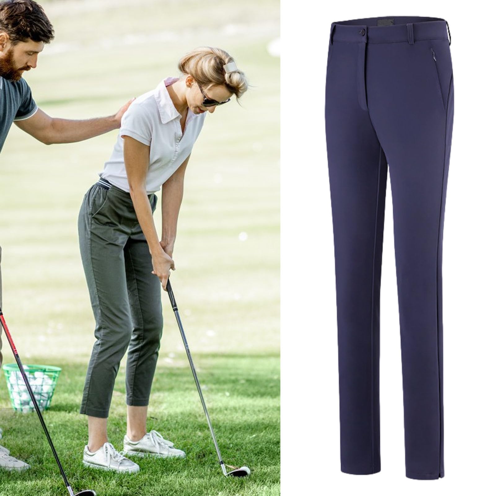 WEITING Pantaloni da Golf da Donna, Pantaloni da Golf da Donna con Tasche,Pantaloni alla Caviglia a Vita Alta | Pantaloni da Golf da Donna Pantaloni Sportivi Elasticizzati alla Caviglia a Vita Alta