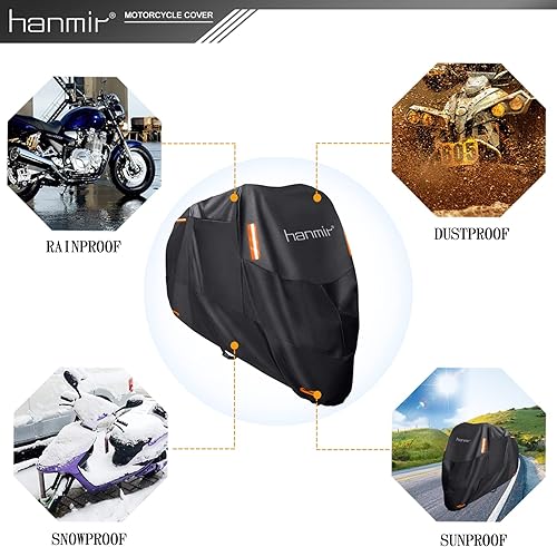 Miniatura 7 de Funda para motocicleta, funda para motocicleta para todas las estaciones, universal, impermeable, protección UV al aire libre con 4 tiras