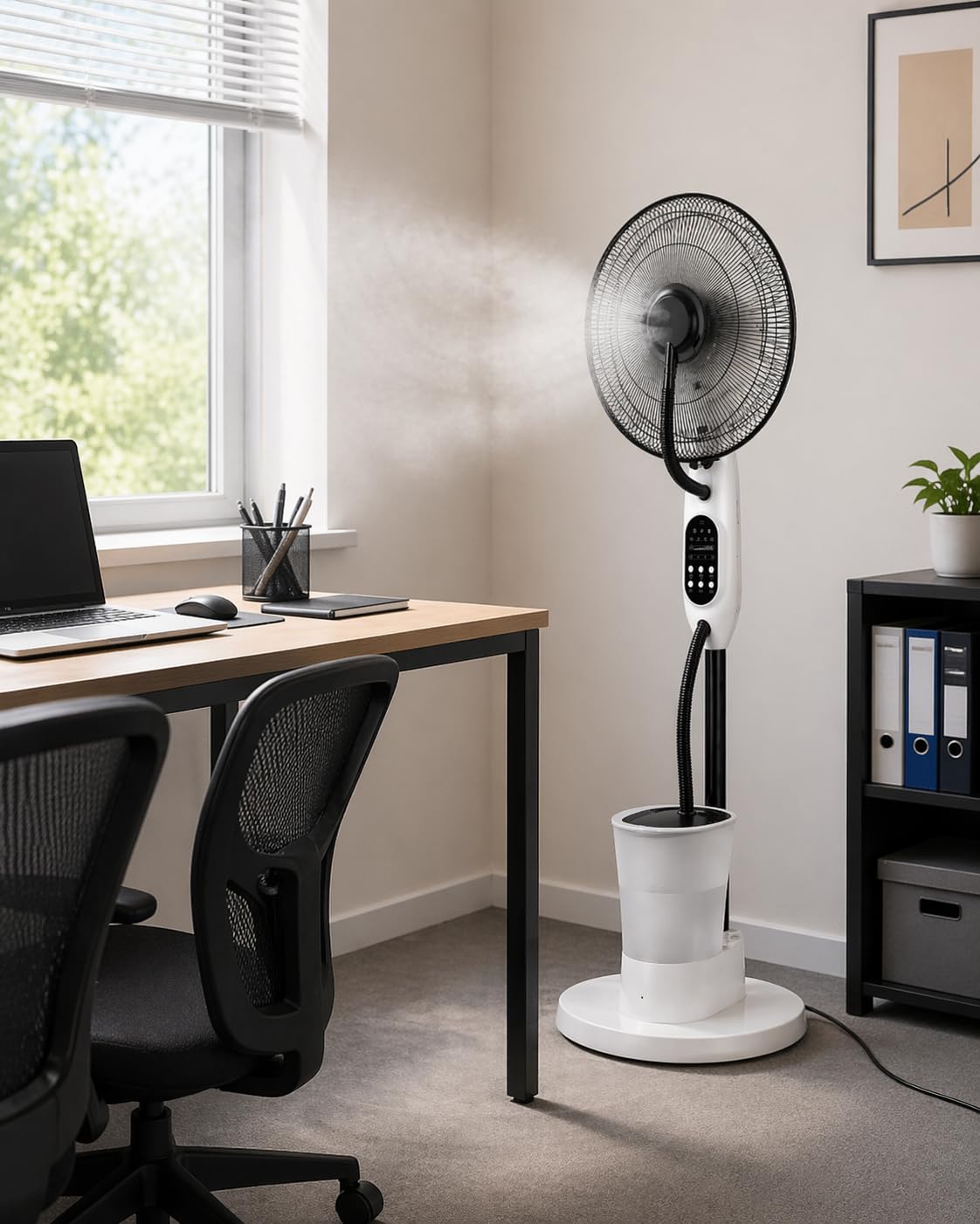 O'FRESH Ventilateur brumisateur sur Pied 125 cm – Puissant & Silencieux – Oscillation Automatique – 3 Vitesses – Intérieur – Idéal Maison, Bureau, Chambre - Rafraichit instantanémant