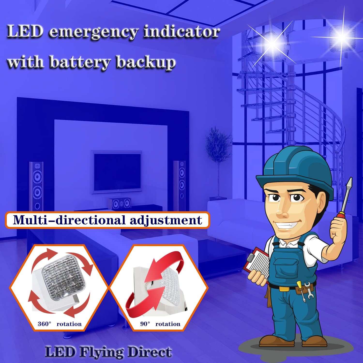 LED Emergency Lights with Battery Backup, Two Head Adjustable Commercial Emergency Light, UL Listed, AC 120/277V, Rechargeable Hardwired LED Exit Lighting Fixtures for Business, Office (6 Pack)