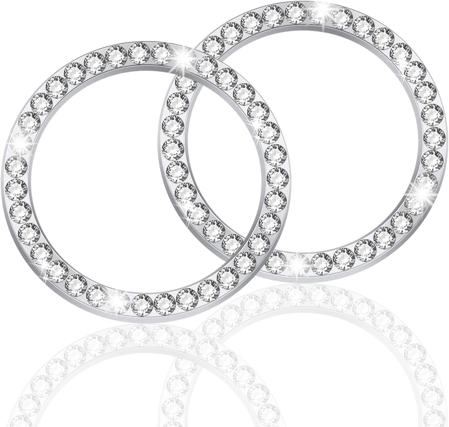 LivTee 2 PCS Crystal Rhinestone Car Engine Stop Decoration Ring, Bling Interior Accessories for Women, Push to Start Button Cover Sticker, Automotive Decals, White