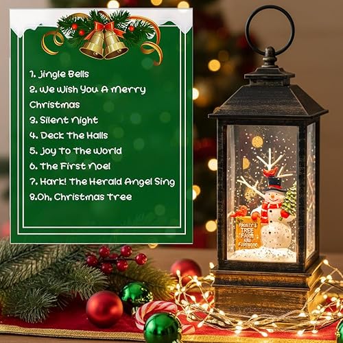 Miniatura 14 de Linterna de globo de nieve de Navidad de 10 pulgadas con cardenal, globos de nieve brillantes iluminados con música y temporizador, decoraciones