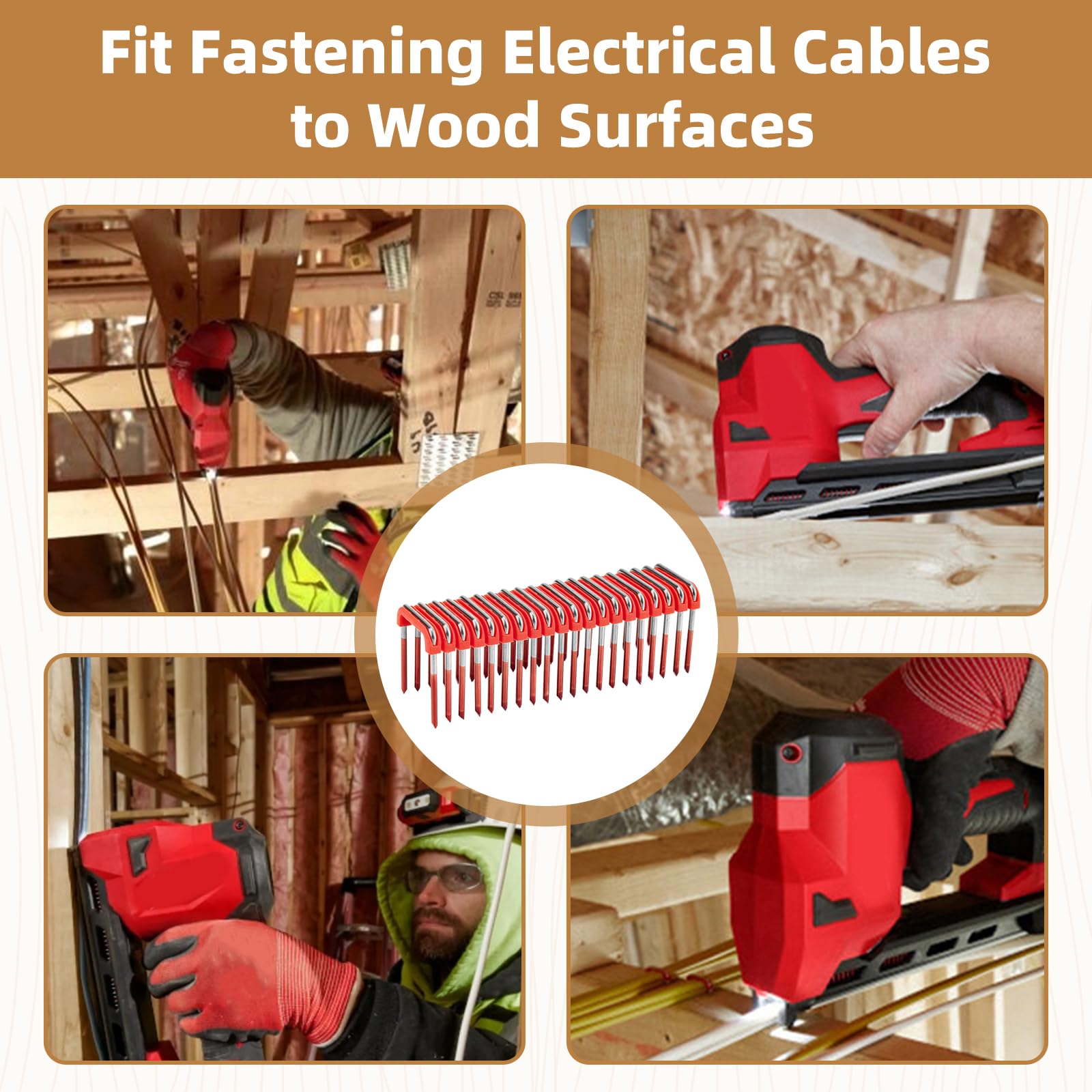 Grapas de cable aisladas de 1 pulgada MNM1-600 para grapadora de cables Milwaukee M12, ajuste de fijación de cables eléctricos a superficies de madera