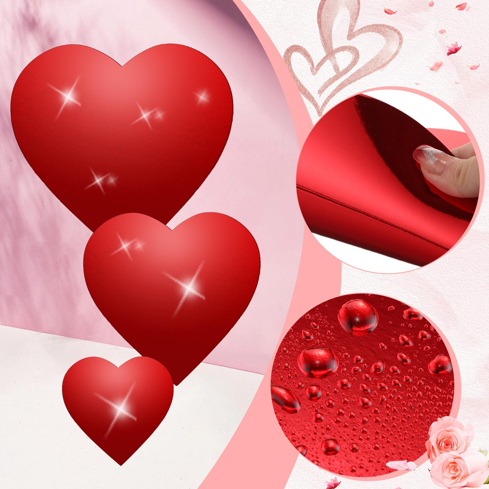 Ctosree 200 Pcs Heart Paper Cutouts 3 Sizes 12'' 8'' 4'' Red Heart Shape Paper Cutouts Valentines Die Cuts for Valentines Day Craft Kid's Love and Peace School Craft Projects