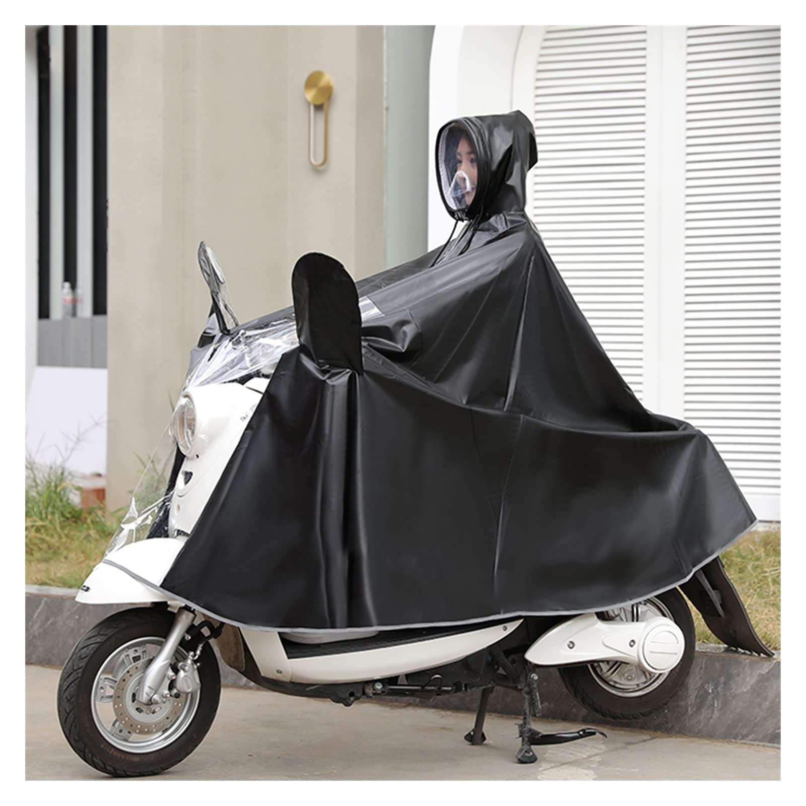 Ponczo przeciwdeszczowe na rower Ebike Motocykl Hulajnoga Jeden rozmiar Wiatroszczelna, uniseksowa peleryna przeciwdeszczowa(Black,With mirror)