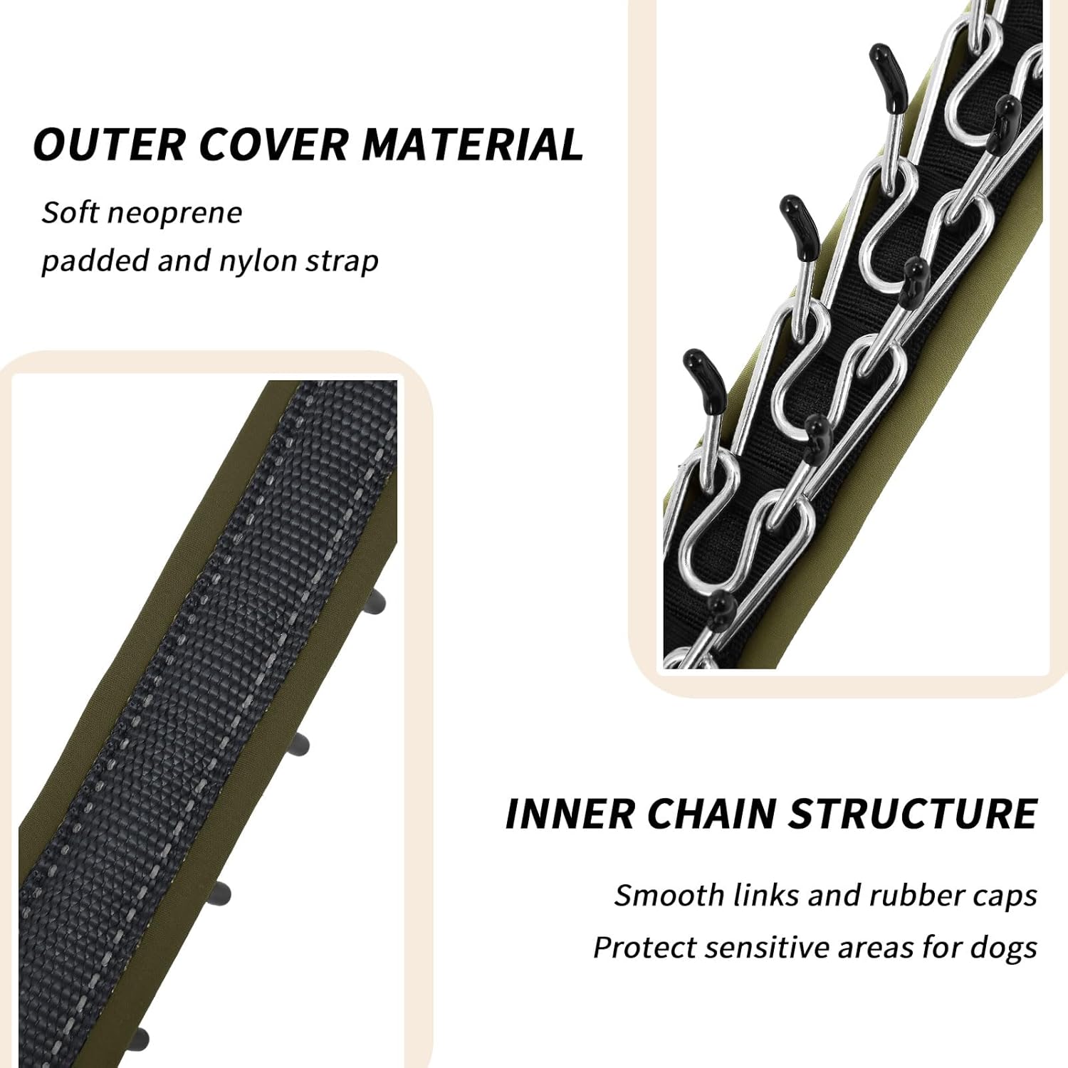 Martingale No Pull Dog Collar for Large Medium Small Dogs, Heavy Duty Nylon Reflective Adjustable Anti Pull Slip Collar with Buckle for Training Walking M Black Army Green