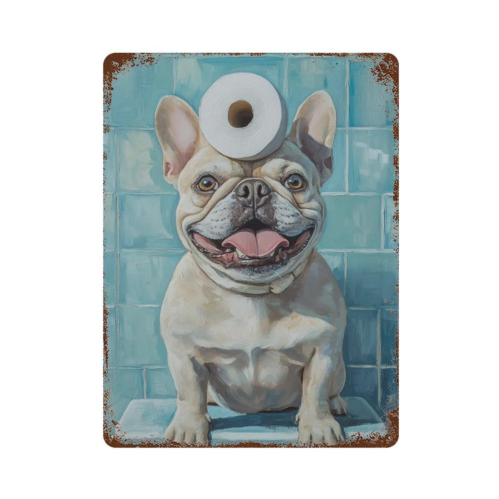 French Bulldog with Toilet Paper-24 Rustic Tin Plaque 15.7"x11.8", for Shed, Workshop And Garage Wall Decor, Farmhouse Wall Decor