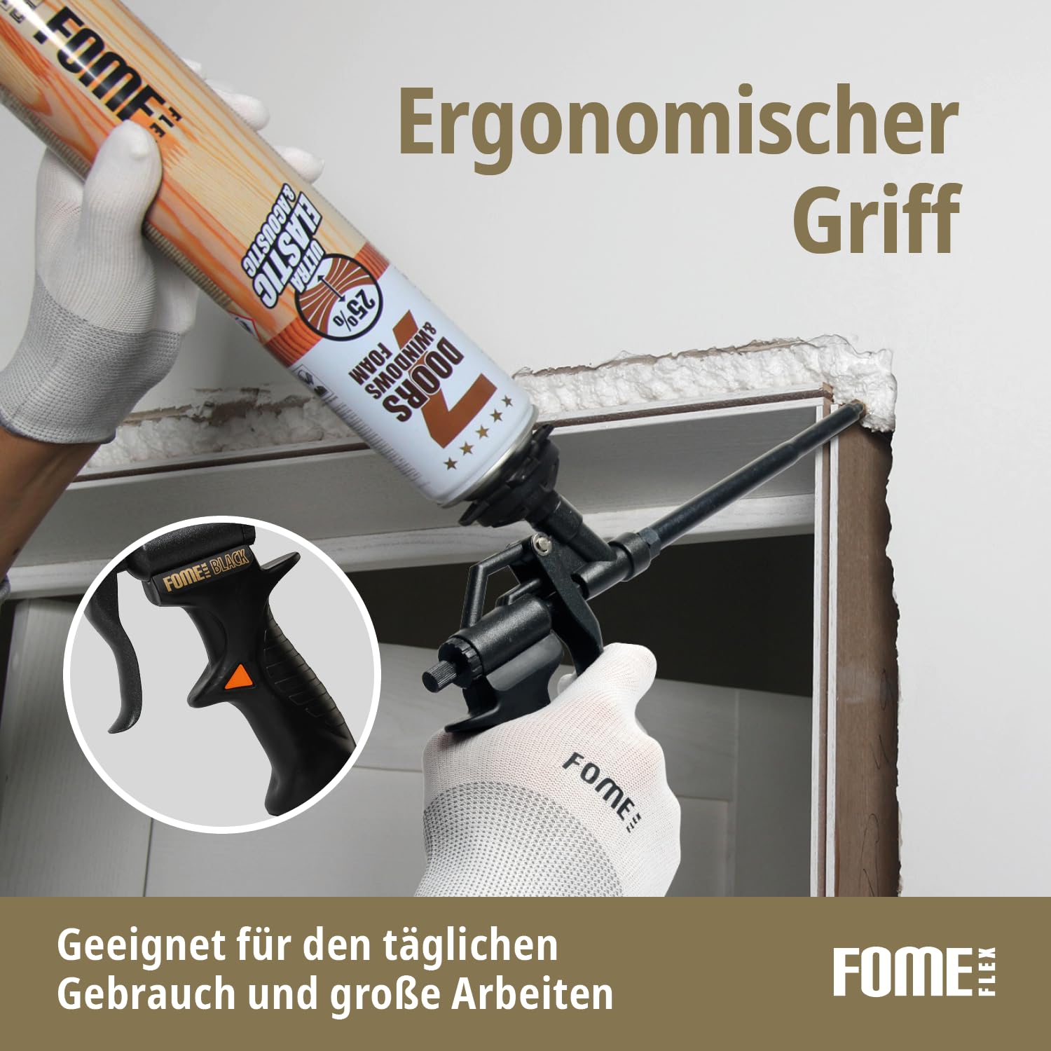 Schaumpistole - Teflonbeschichtete Bauschaum Präzisionspistole - Kein Verstopfen, Leichte Reinigung Dichtungs- & Bauschaumpistole für PU Schaum & Montageschaum - Profi & Heimwerkerwerkzeug FomeFlex