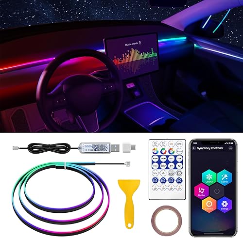Dreamcolor - Tira de luz LED acrílica para interior de automóvil con USBtipo C, 47.24 pulgadas, fibra óptica Tesla, kits de iluminación ambiental,