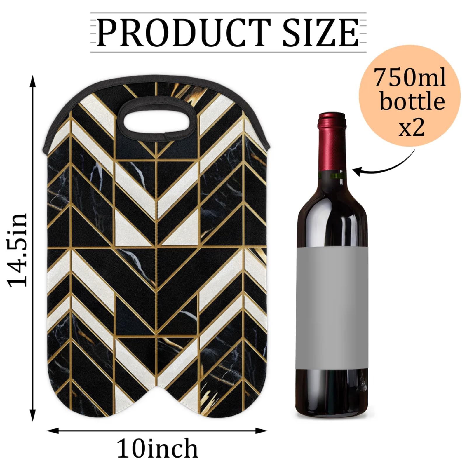 GzLeyigou 2 Bottles Geometric Pattern Wine Bag Sleeve Totes Neoprene Protective Wine Carrier Bag for Wine,Water, Champagne, Beer, Baby Bottles,Gift 14.5 x 10 Inches