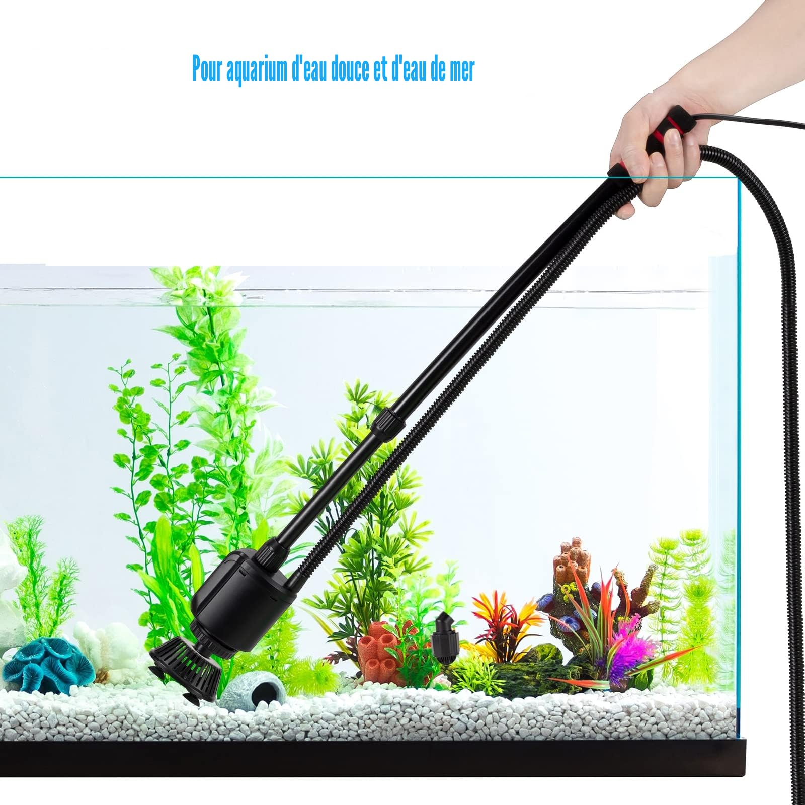 AQQA Nettoyeur électrique pour Aquarium,6en1Aspirateur Automatique pour Aquarium,Aspirateur de Gravier Électrique,Changeur d'eau Laveur