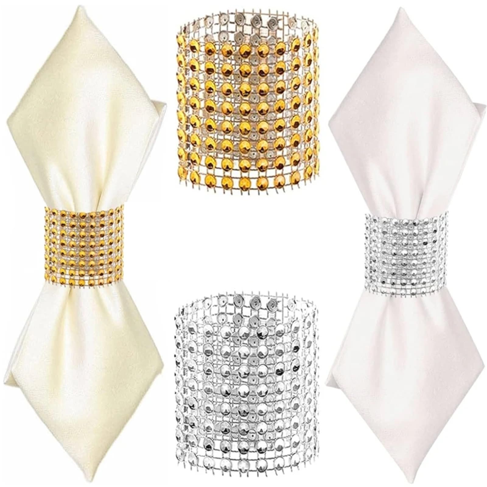 Serviettenringe mit Strasssteinen, 200 Stück, glitzernde Dekoration, Geschenke, Hochzeit, Abendessen (Gold)