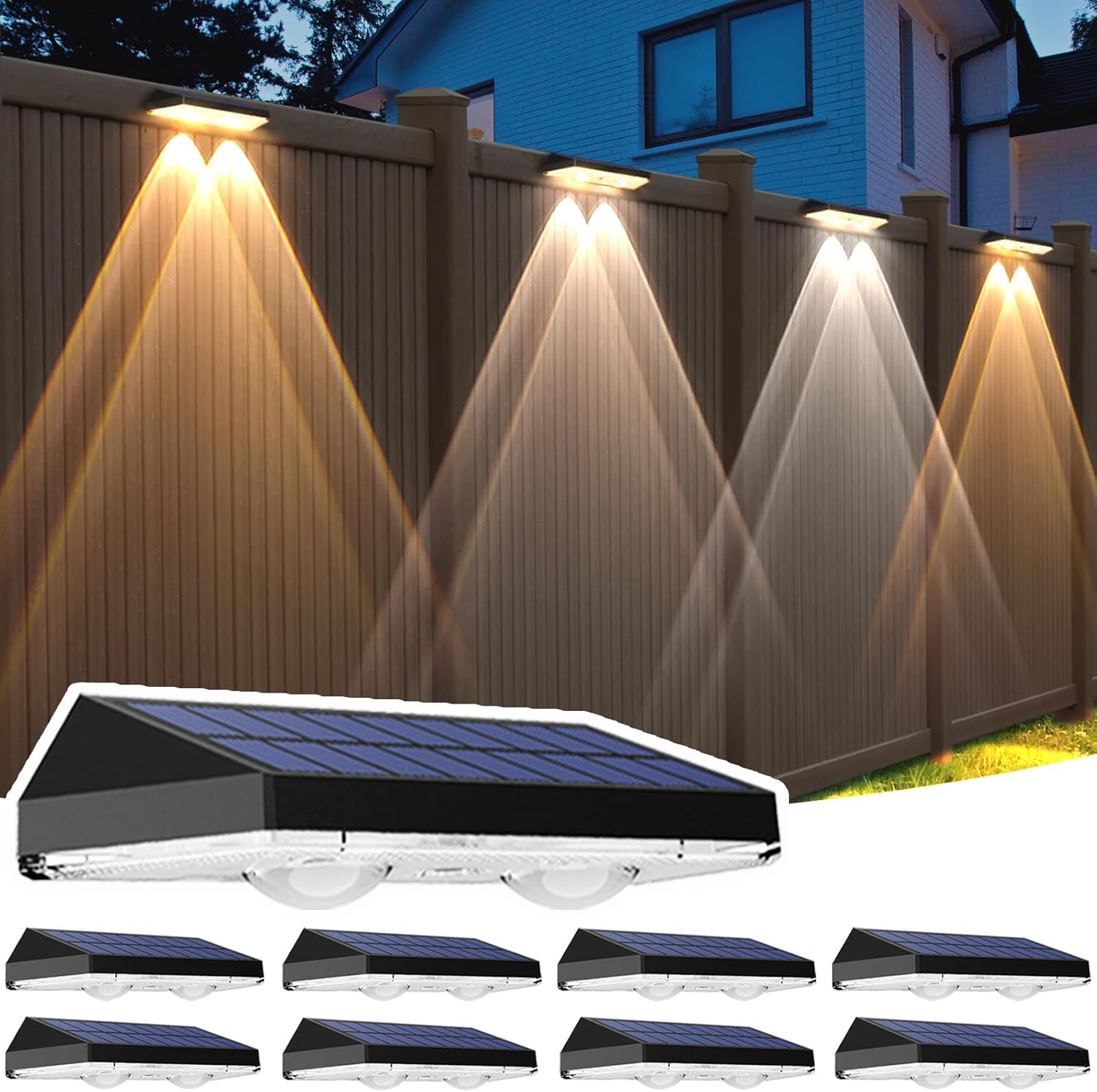 9 Pack Solar Fence Lights Outdoor, LED Dusk to Dawn Waterproof Deck Lights for Outside Step Wall Porch Patio Garden Decor (3000K/4500K/6000K)