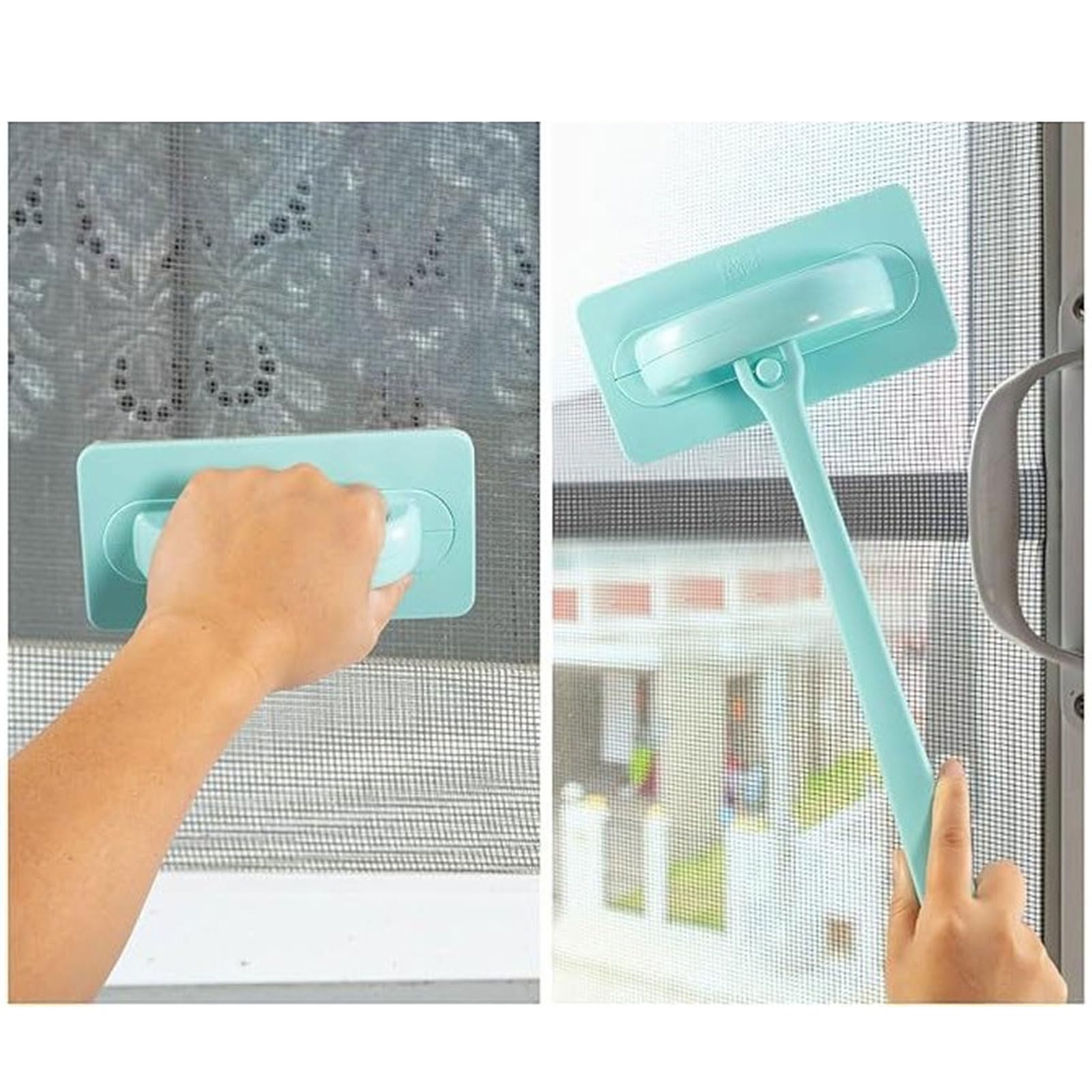Set per la pulizia dei binari delle finestre a due scopi, con spazzole intercambiabili, 6 panni lavabili, manico estensibile da 37 cm