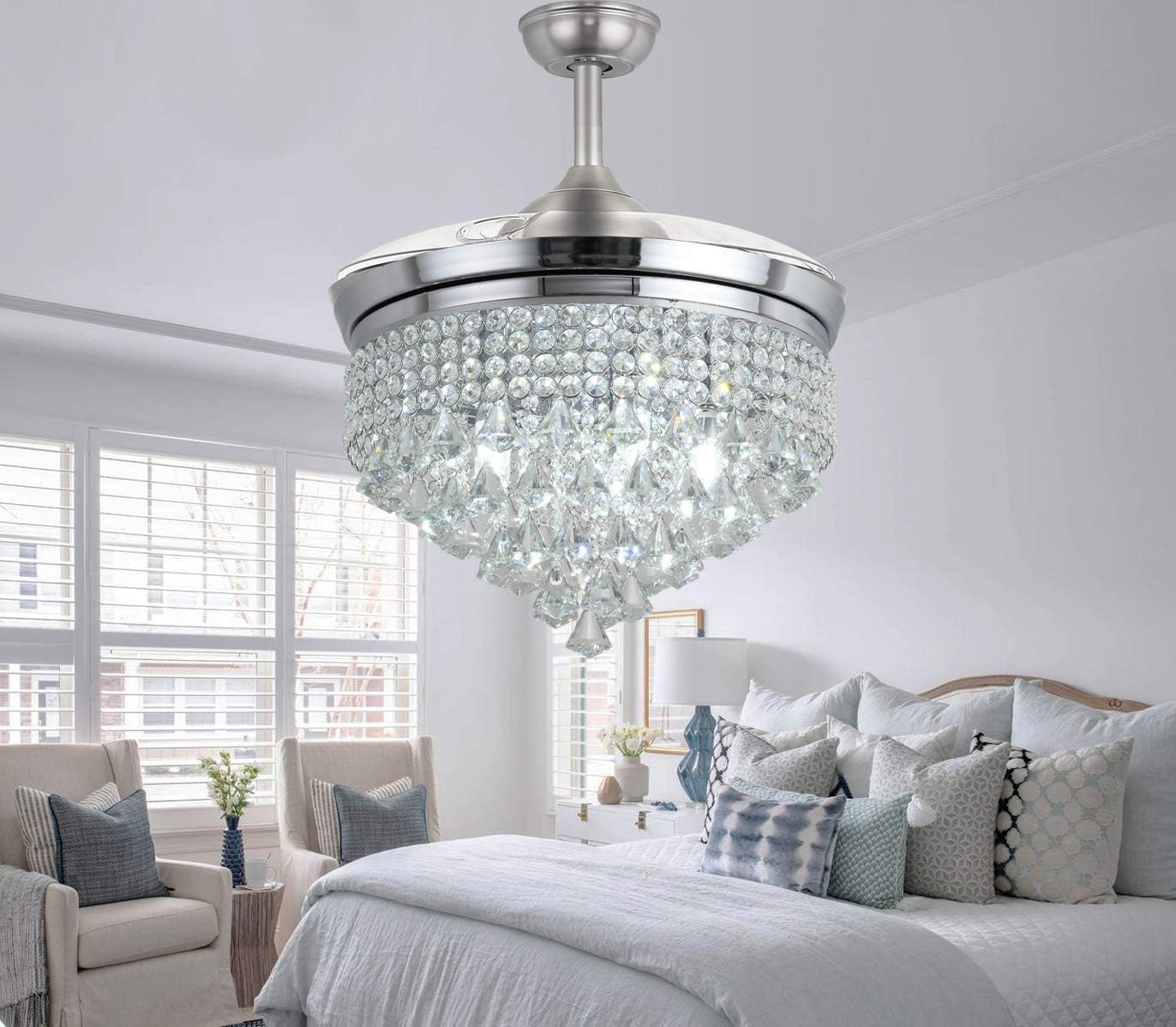 Best Deal Product 42 Ceiling Fan Light with Light and Remote Control, Retractable Bladeless Ceiling Fan Indoor, Invisible Crystal Fandelier Ceiling Fan,Brushed Nickel Reversible Ceiling Fan Lights Bedroom Living Room Review Product 42 Ceiling Fan Light with Light and Remote Control, Retractable Bladeless Ceiling Fan Indoor, Invisible Crystal Fandelier Ceiling Fan,Brushed Nickel Reversible Ceiling Fan Lights Bedroom Living Room