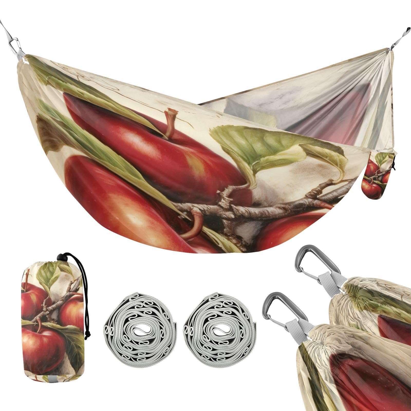 Haskirky Apples Camping Hammock, Single Portable Hammocks with Tree Straps & Attached Carry Bag, 330Lbs Capacity Perfect for Outside Indoor Hiking Beach Backpack Travel