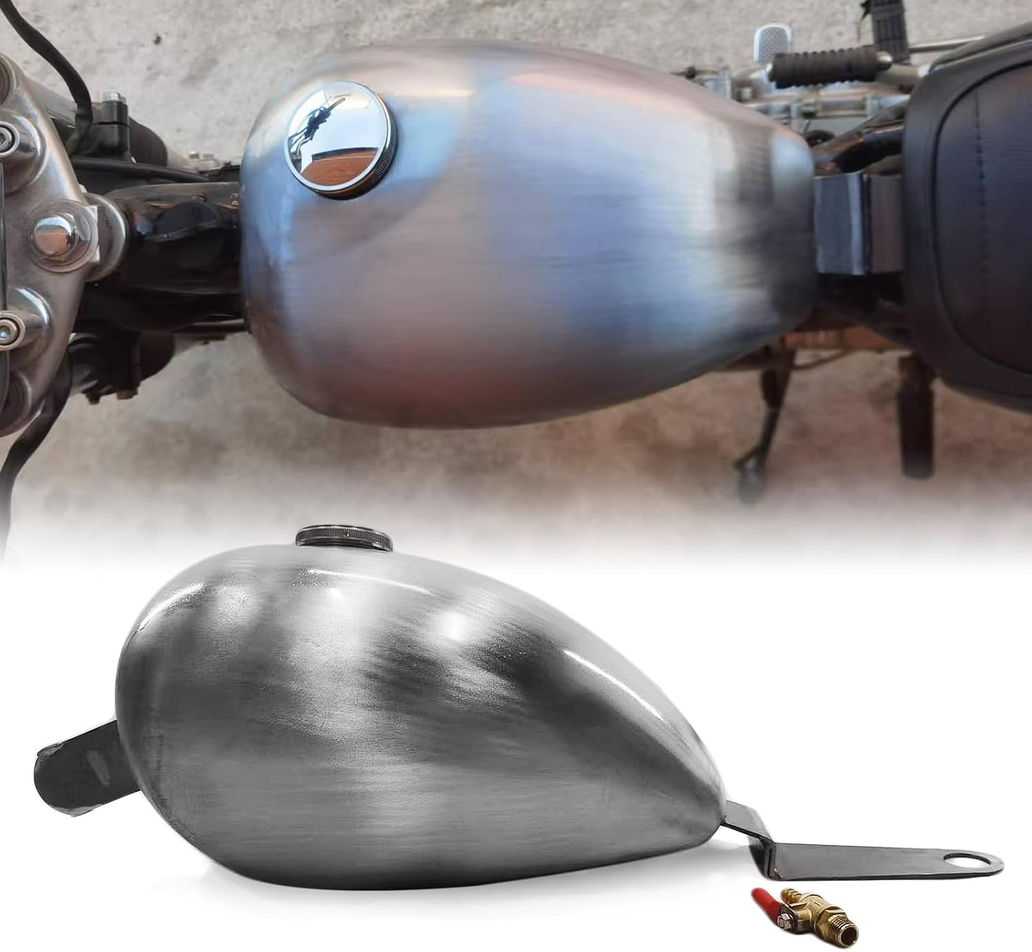 Ręcznie zmodyfikowany zbiornik paliwa do motocykla do Yamaha SR400 W/Cap Silver