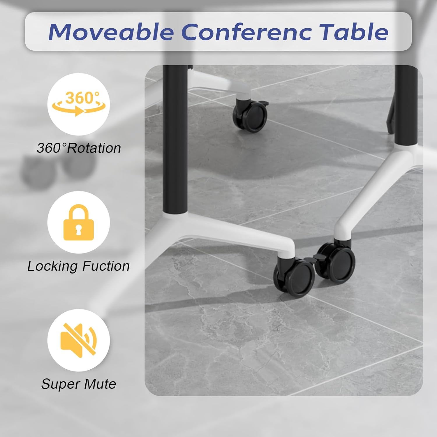 4ft Conference Room Tables, Modular Conference Room Table, Mobile Training Desk with Silent Wheels, Rolling Flip Top Meeting Desk for Office Meeting Room (8, Grey)