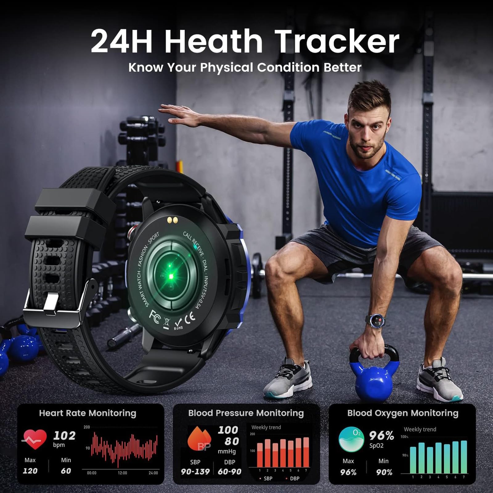 Reloj Inteligente para Hombre, Reloj Deportivo: Relojes De 1,42 Pulgadas con Llamadas Bluetooth Y Respuesta Manos Libres, Rastreador De Actividad De Muñeca Deportiva, Podómetro Deportivo