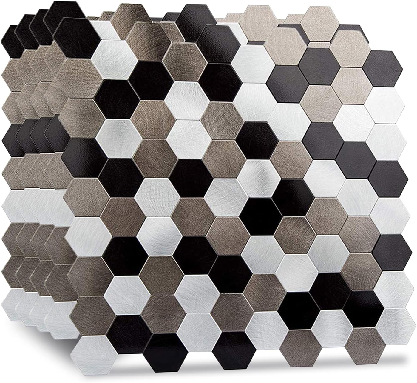 Peel and Stick Tiles Backsplash for Kitchen Bedroom TV Backgound,Black White Hexagonal Honeycomb, Self-Adhesive Aluminum Surface Metal Mosaic Tiles Sticker Stick On Barthroom Tiles 12" x 12"(5 Sheets)