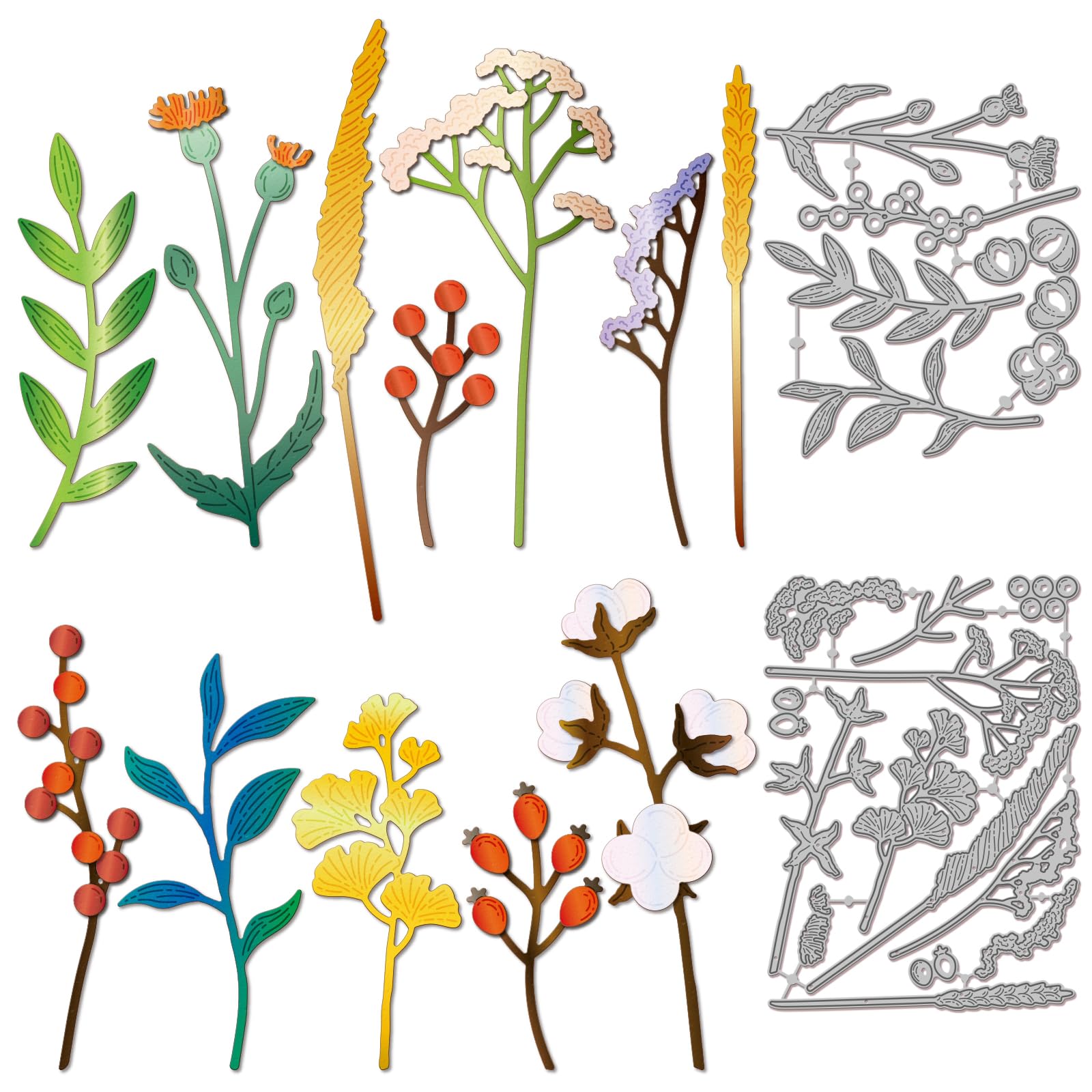 GLOBLELAND Fall Plants Leaves Die Cuts Autumn Berries Flowers Cutting Dies for DIY Scrapbooking Paper Card Making Album Art Craft Decoration