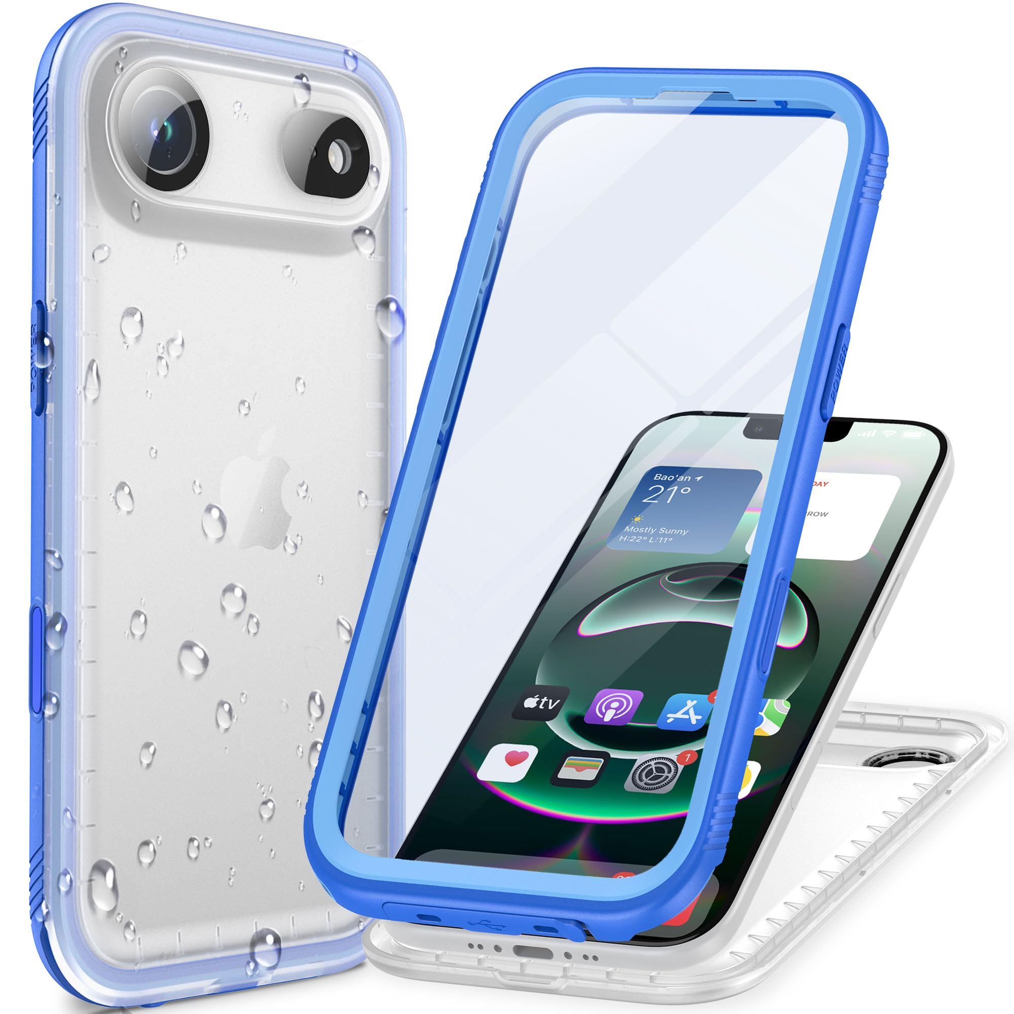 Cozycase Cover TOP 360 Antiurto IP68 Impermeabile Per iPhone Air | Indistruttibile Rugged Militare, Subacquea Waterproof Anti Urto Resistente Antipolvere, Custodia Integrale Doppia Case. Blu