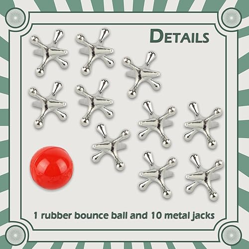 Miniatura 2 de Home-X Jacks Game - Juego de Jax de la vieja escuela con pelota de goma roja - Juego de gatos con pelota clásica, divertido juego de regalo de gatos