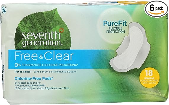 Seventh Generation Pads, Ultra-Thin, Regular, with Wings, 18 pads (Pack of  6)