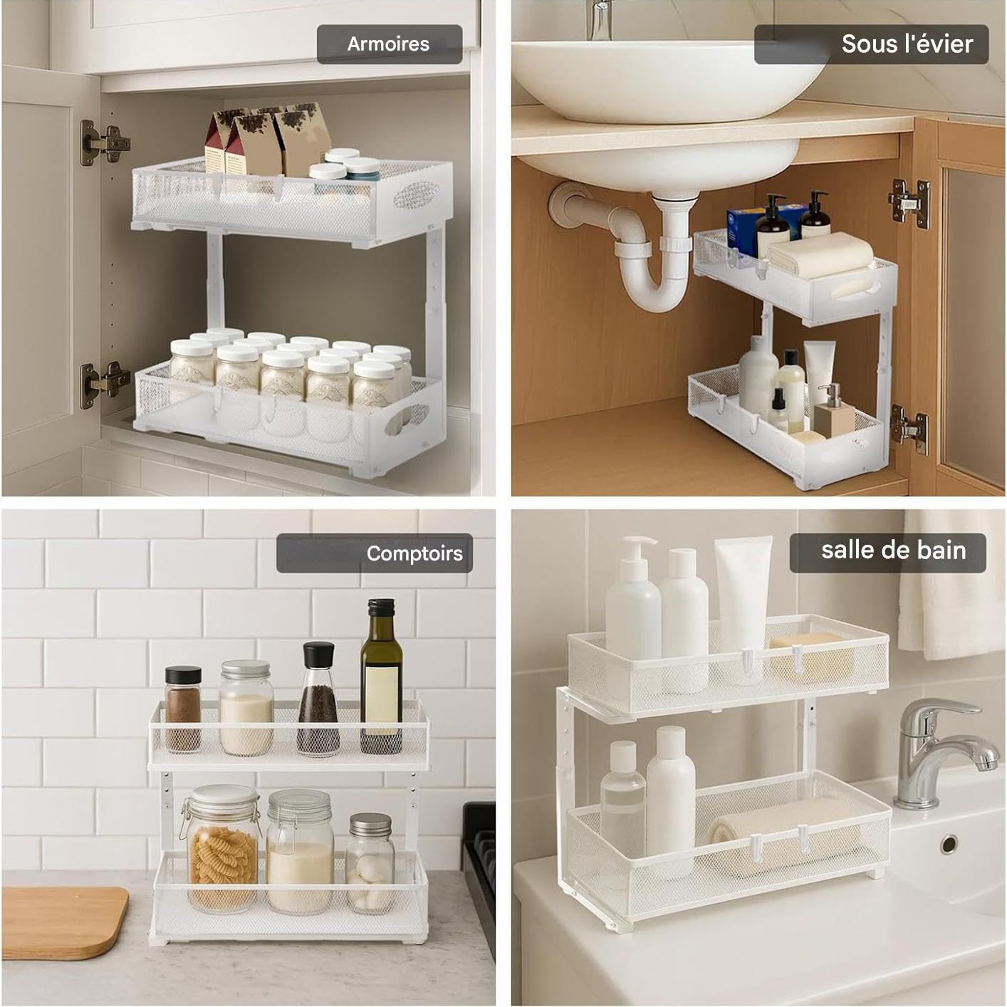 Organizador para Debajo del Lavabo del Baño Organizadores Extraíbles Y | Estante Organizador Ajustable En Altura Para Cocina Armario Hogar Cuarto De Lavado Y Baño