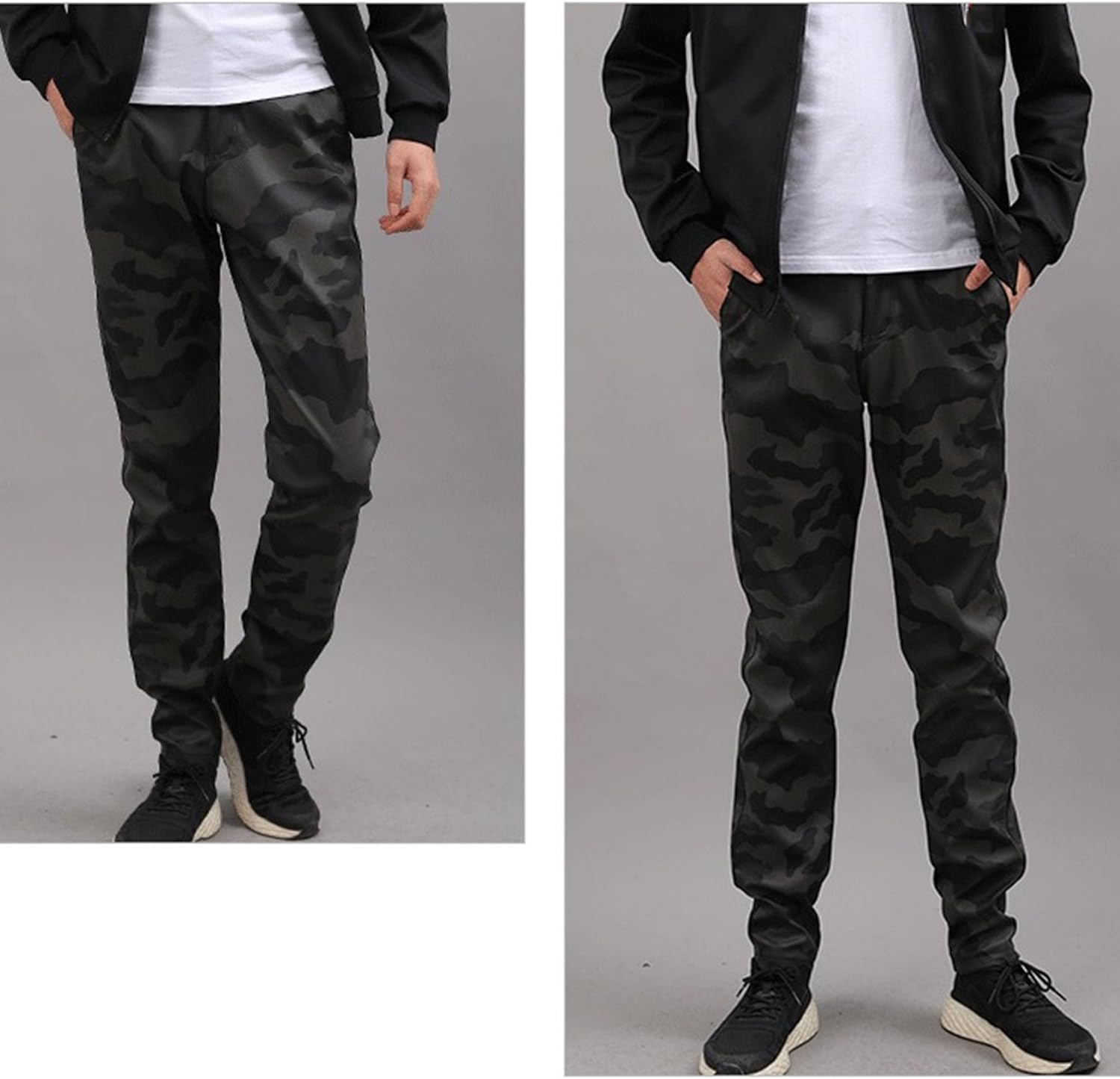 Mens Slim Fit Pants Stretch Pu Faux Leather Motorcycle Biker Pants Moto Sports Street Camo Jogger Cargo Pants