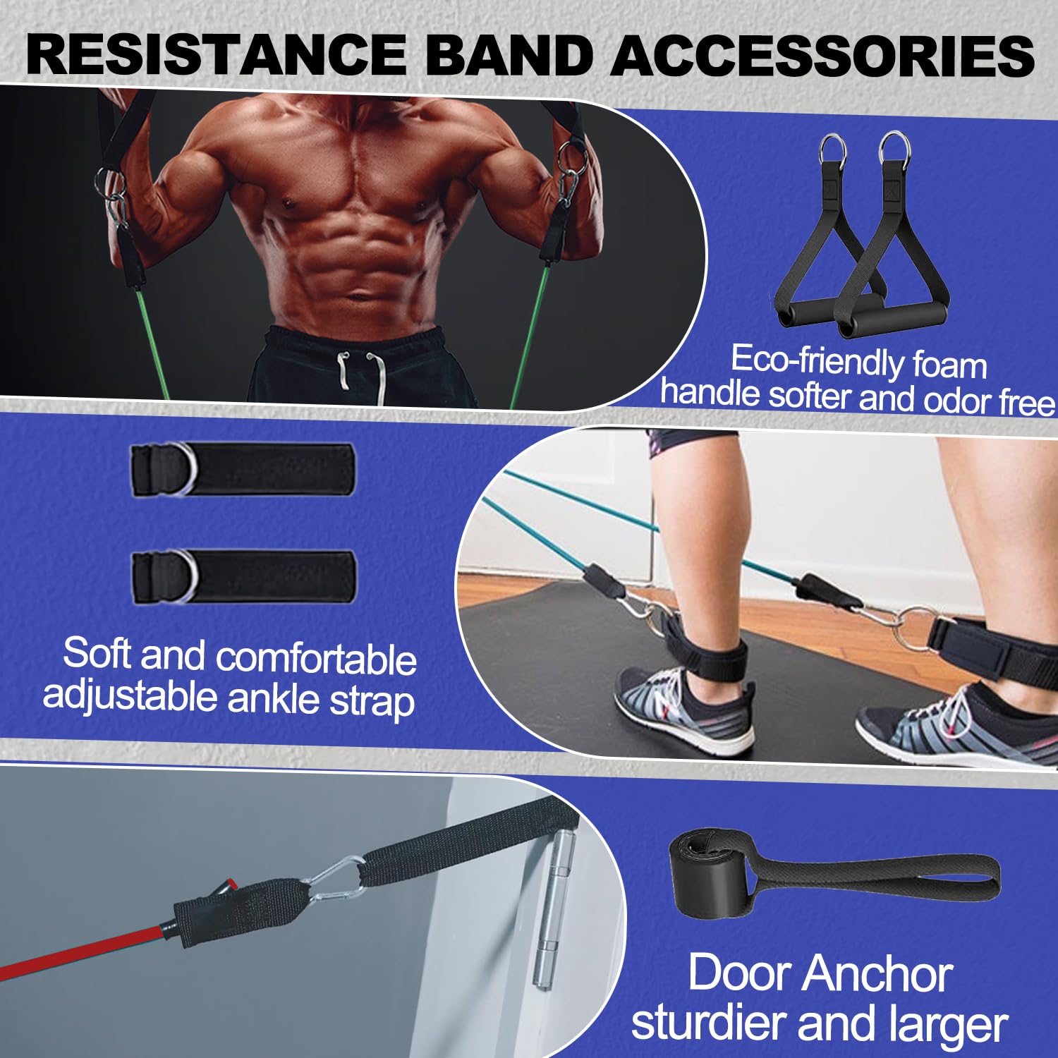 11 Widerstandsbänder, Übungsbänder, Fitness-Workout-Band, Trainingsbänder mit Griffen für Männer und Frauen, Fitness, Krafttraining, Heim-Fitnessgeräte