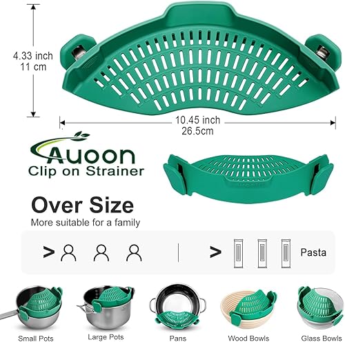 Miniatura 3 de AUOON Colador de olla de gran tamaño con clip de silicona, diseño de estilo familiar, colador de cocina resistente al calor para espaguetis y