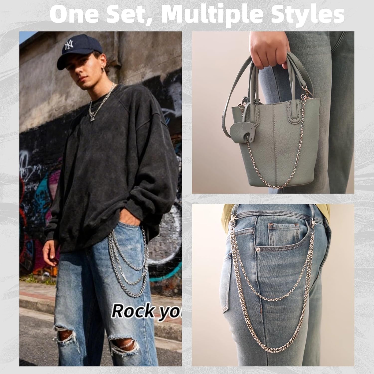 Wallet Chain for Men Women with 3-Layer - 22" /0.4 lbs Punk Pants Chain with Skull Decor - Heavy Duty Metal Jean Chain - Secure DIY Accessory for Streetwear, Gothic, Biker - Image 3