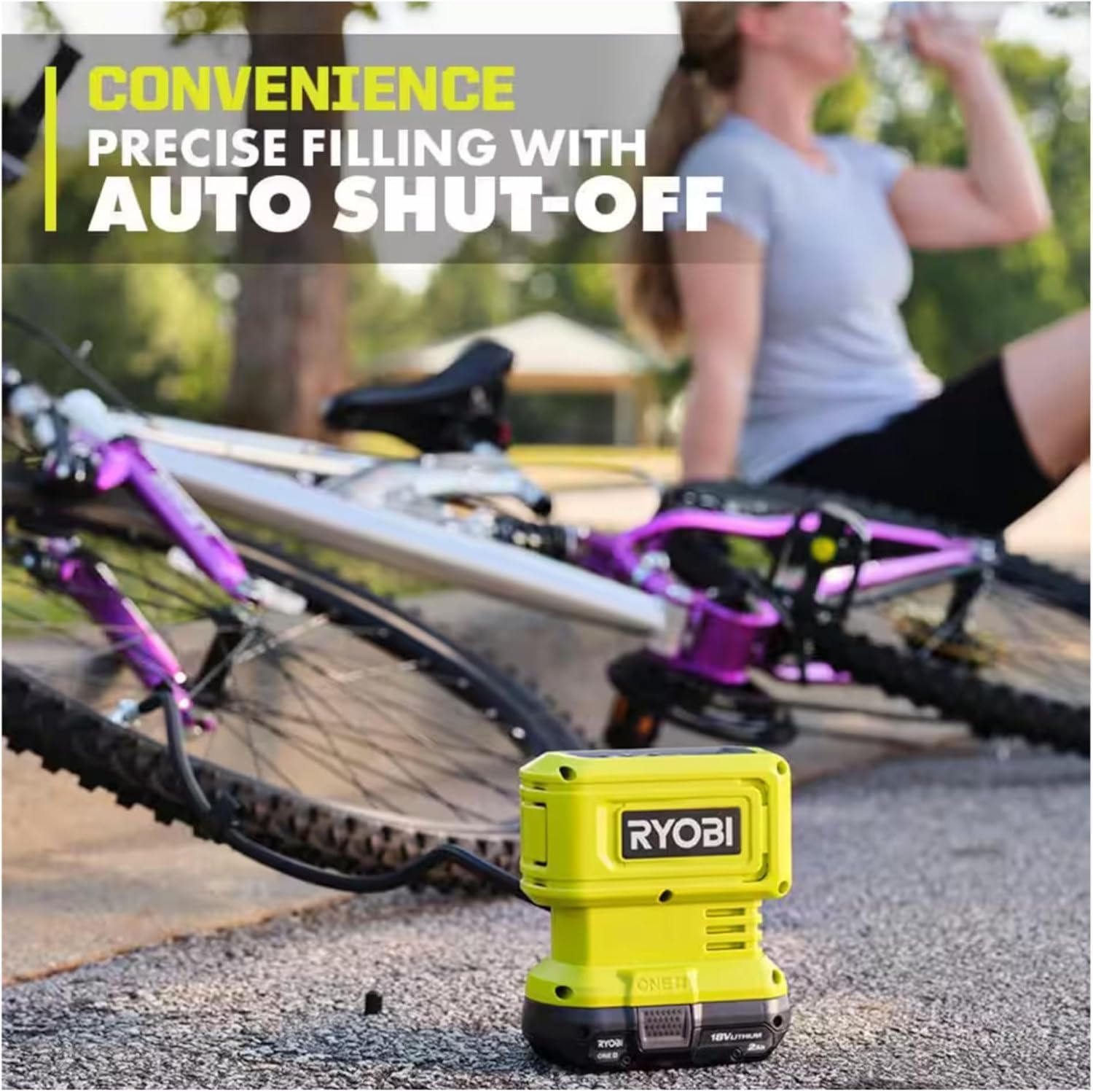 Ryobi Cordless Inflator Accessory Bundle - Ryobi 18 Volt High Pressure Inflator 2.0 Ah Battery 18V Charger Tool Bag for Tires and Inflatables