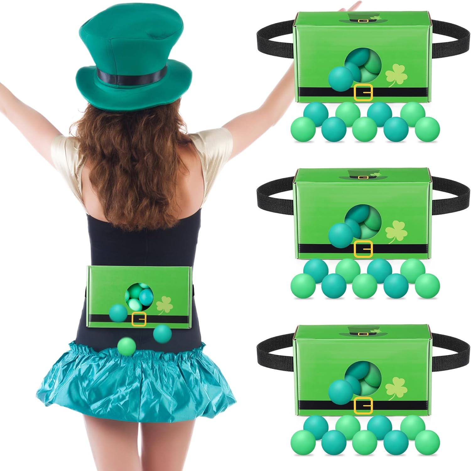 Shyyween 4 Set St. Patrick's Day Games for Adults Swing Shaking Balls Party Games Set 4 Strap Shake Boxes with 4 Belts, 80 Balls for Irish Twerk Game Birthday Outdoor Indoor(Belt Style)