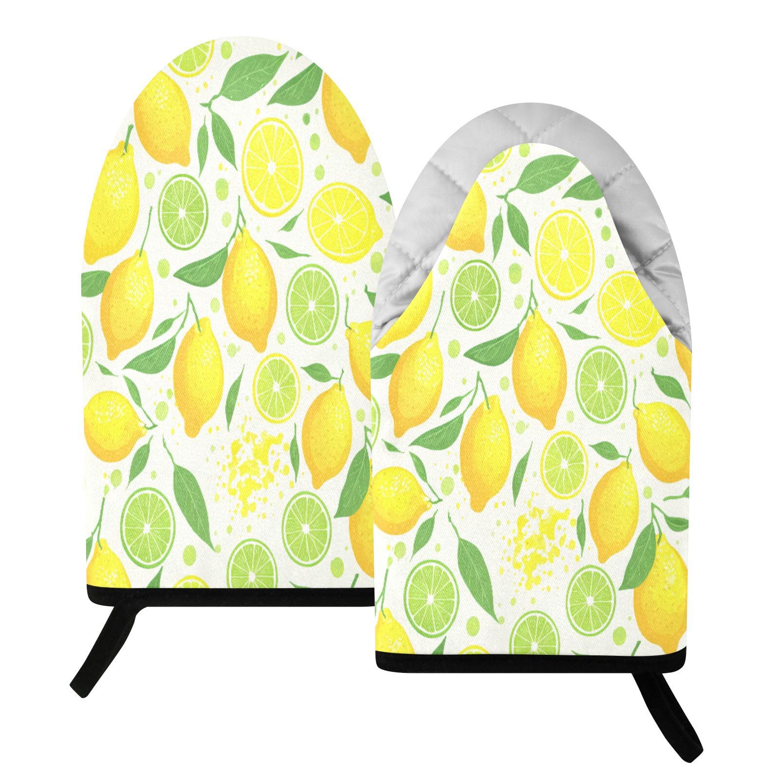 BURSTDDY Lemons Oven Mitt,Heat Resistant Kitchen Mitts for Cooking