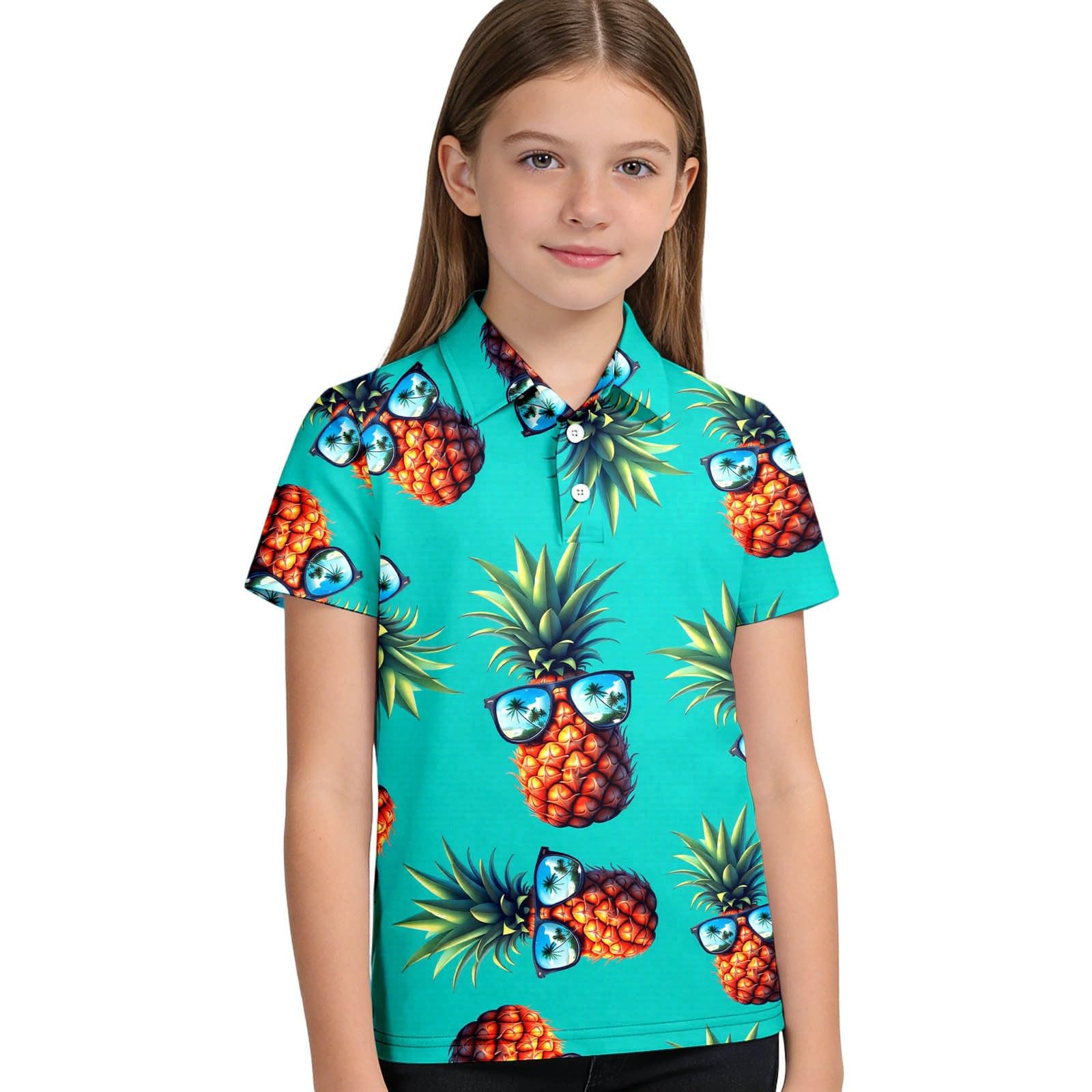 Camicia da Cerimonia Bambino - Camicia Ragazzo Maniche Corte Camicia Casual Elegante per con Stampa Ananas Colletto E Design Abbottonato per Adolescenti