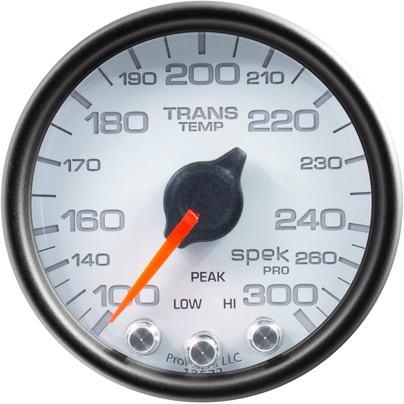 AutoMeter P34212 Gauge, Trans Temp, 2 1/16", 300ºf, Stepper Motor W/Peak & Wrn, Wht/Blk, Spek-Pro