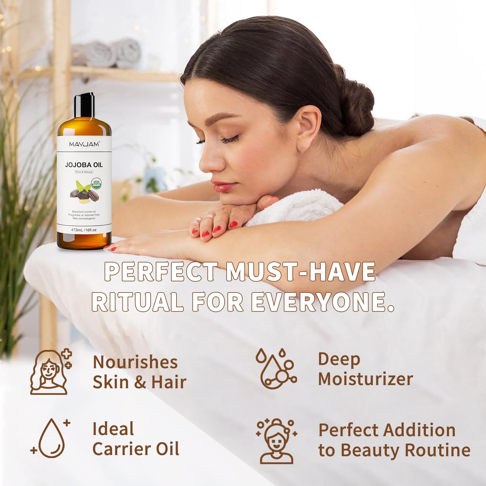 MAYJAM Organic Jojoba Oil, Cold Pressed Unrefined Natural Hair Growth Oil, 473ML, for Hair Face Body, Ear Stretch, Nails - Image 3